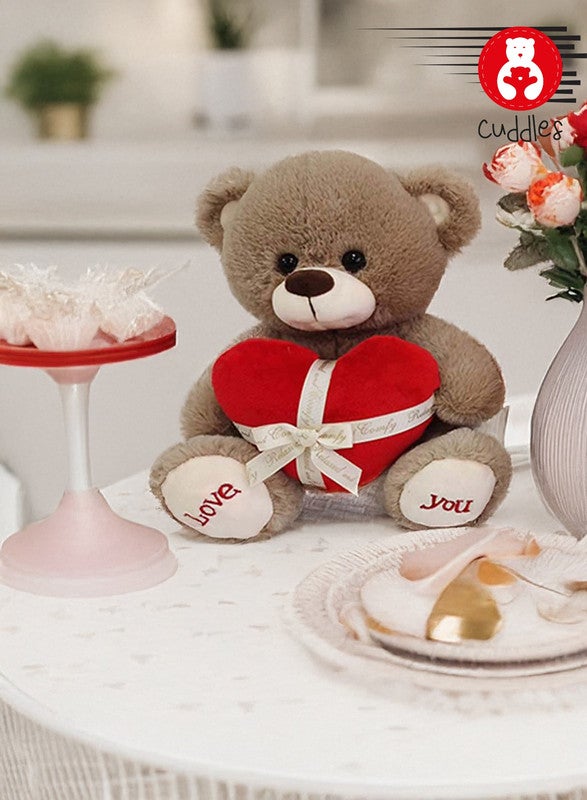 Cuddles Valentines Day Gifts for Him & Her,Teddy Bear with Heart, 25cm Soft Stuffed Bear Plush Toy, Gifts for Girlfriend Boyfriend, Brown - Image 2